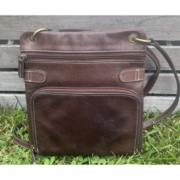 Fossil Crossbody Bag‎ Womens Leather Adjustable Strap Zip Pocket Purse Classic - Picture 5 of 7